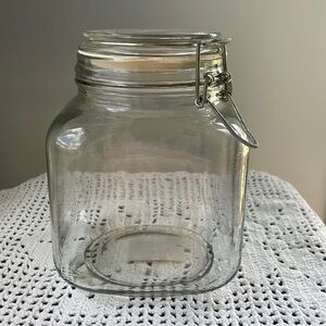 Glass canister with metal clamp lid /small storage